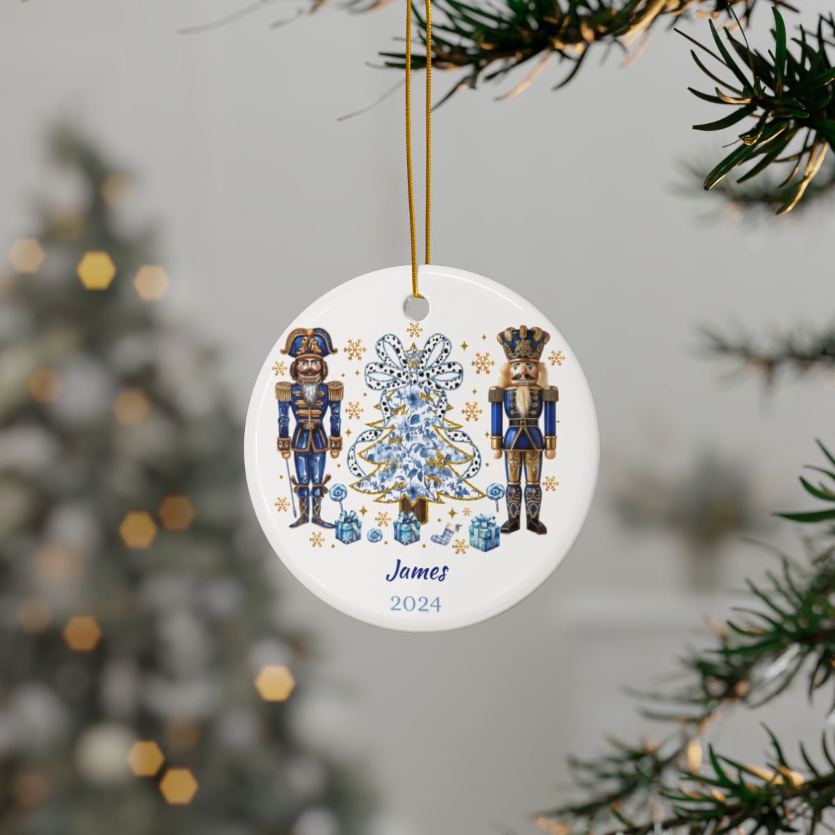 Nutcracker Christmas Ornament, Personalized Holiday Decor, Grand Millennial Gift, Ceramic Keepsake, Custom Tree Decoration