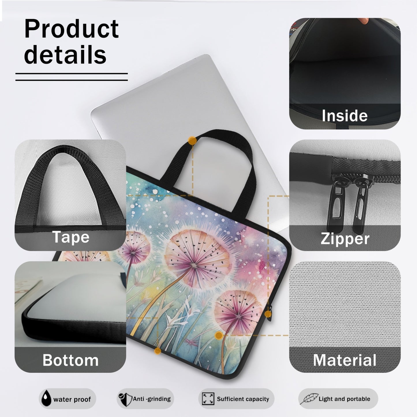 Laptop Sleeve with handles - Dandelions