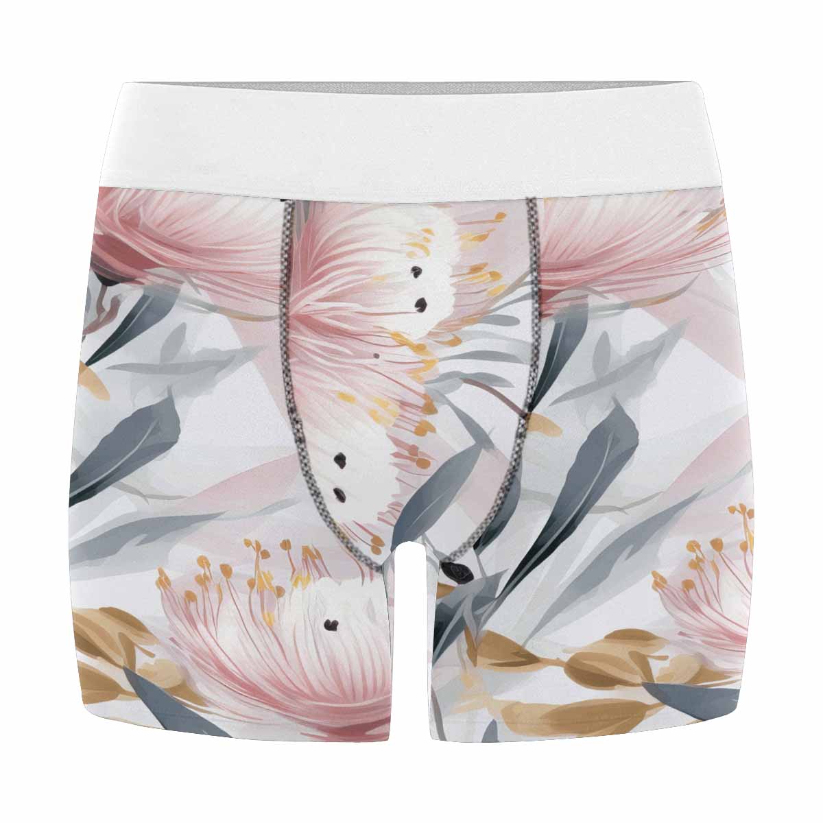 Australian Floral Pink & Grey Men's All Over Print Boxer Briefs (Made In AUS)