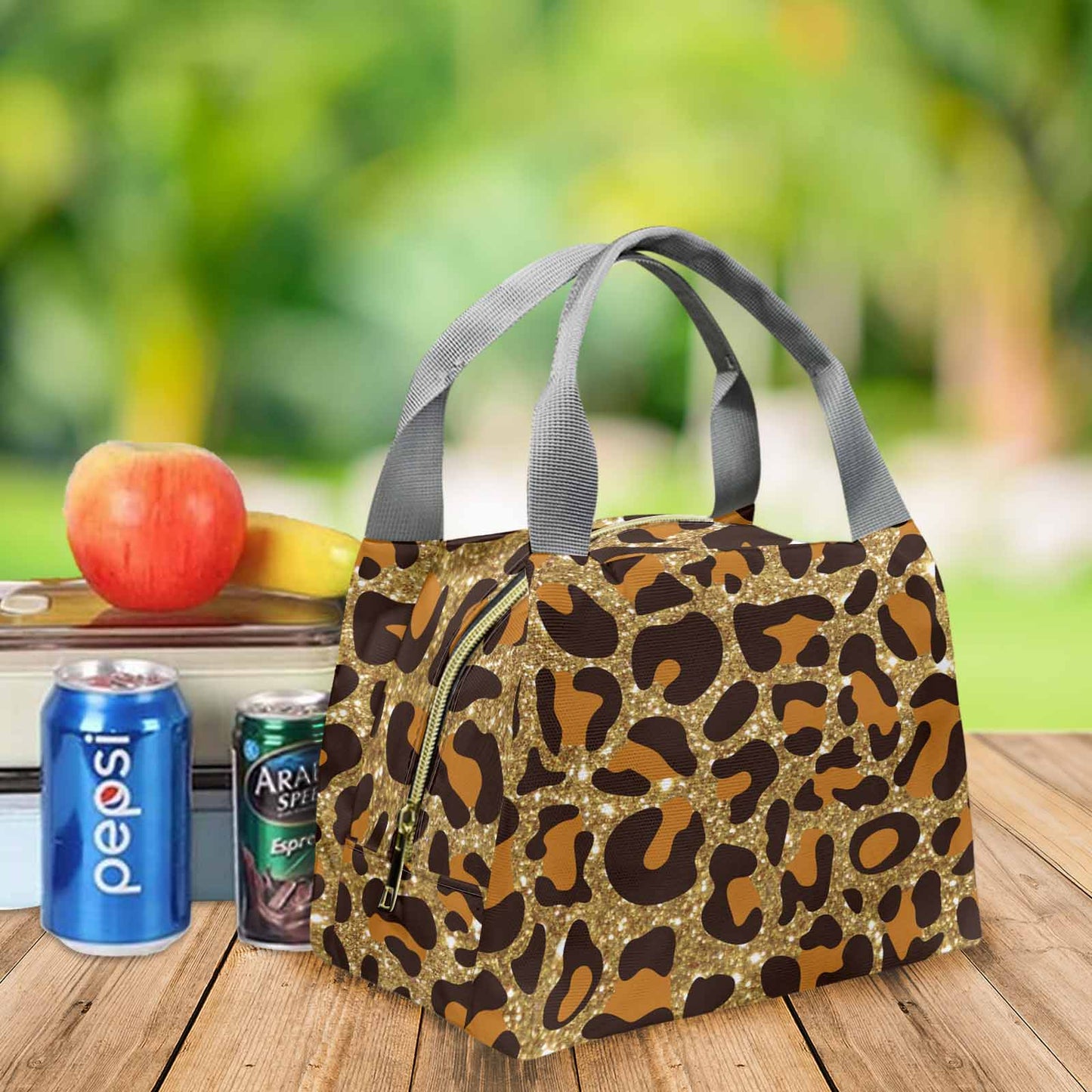 Animal print 5 Portable Lunch Bag-Grey Handle