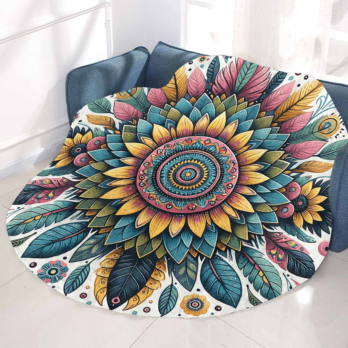 Mandella_Sunflower_Awd35142 Circular Micro Fleece Blanket 47"