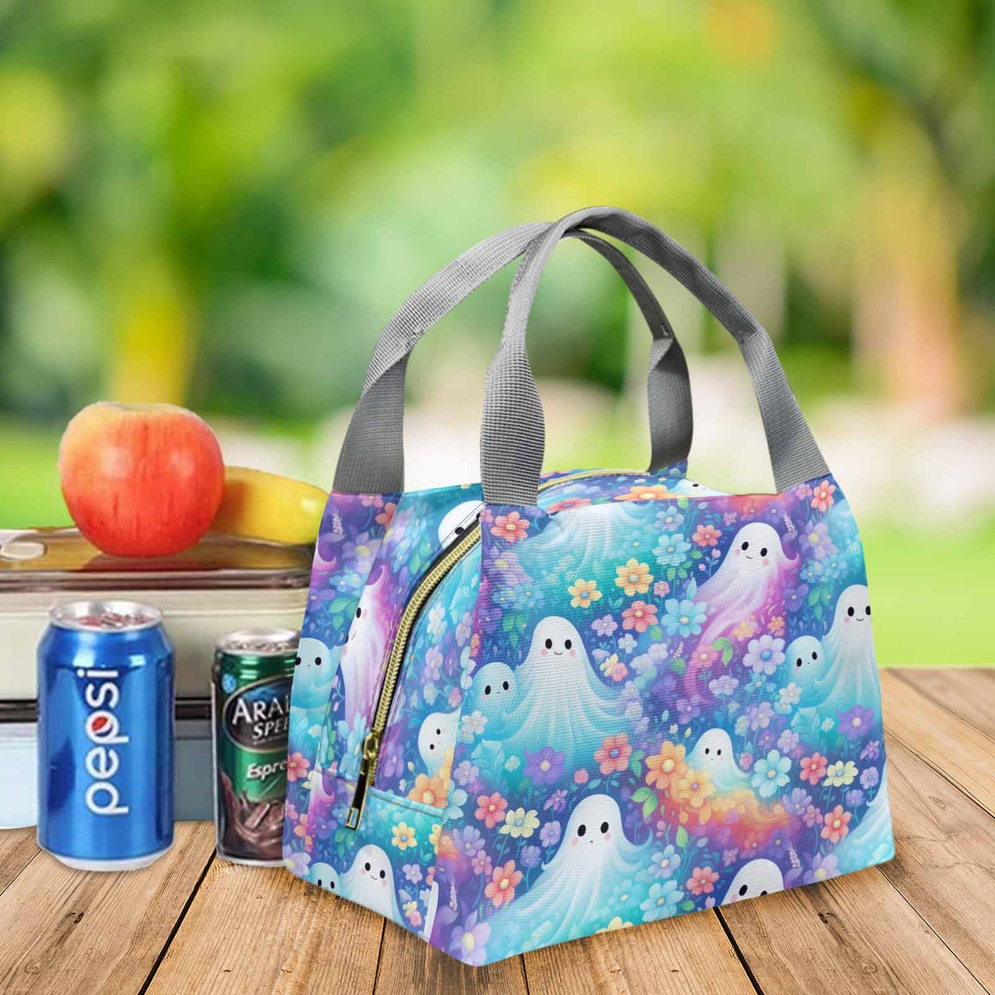Pastel Halloween Portable Lunch Bag-Grey Handle