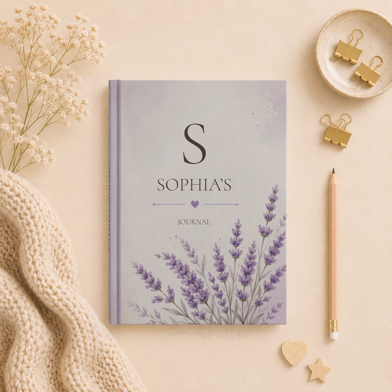 Personalized Lavender Journal, Custom Hardcover Notebook, Unique Gift for Writers, Lavender Design Journal, Personalized Name Notebook