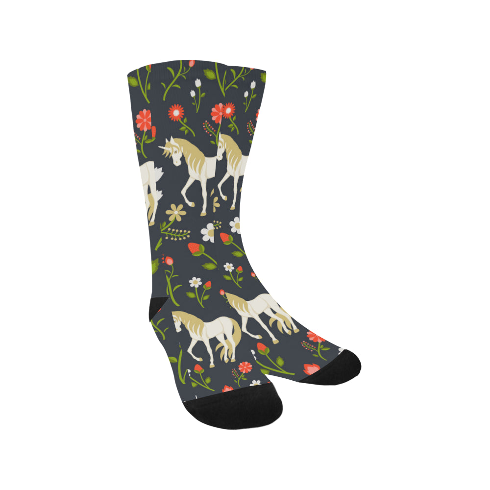 floral pattern with magic unicorns Trouser Socks