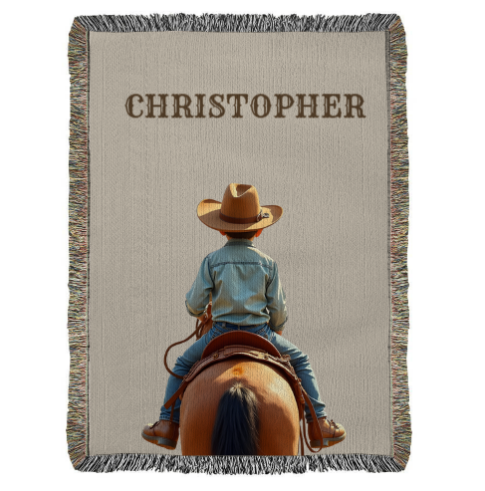 Personalized Cowboy/Cowgirl Blanket, Custom Woven Cotton Throw, Western Gift, Unique Equestrian Home Décor, Horse Lover Gift