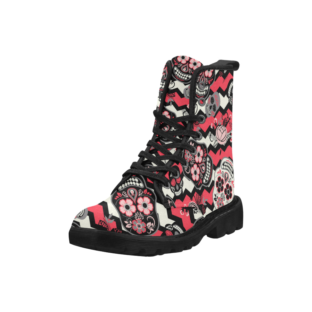 Martin Boots for Women (Black) Dia de los muertos Day of The Dead