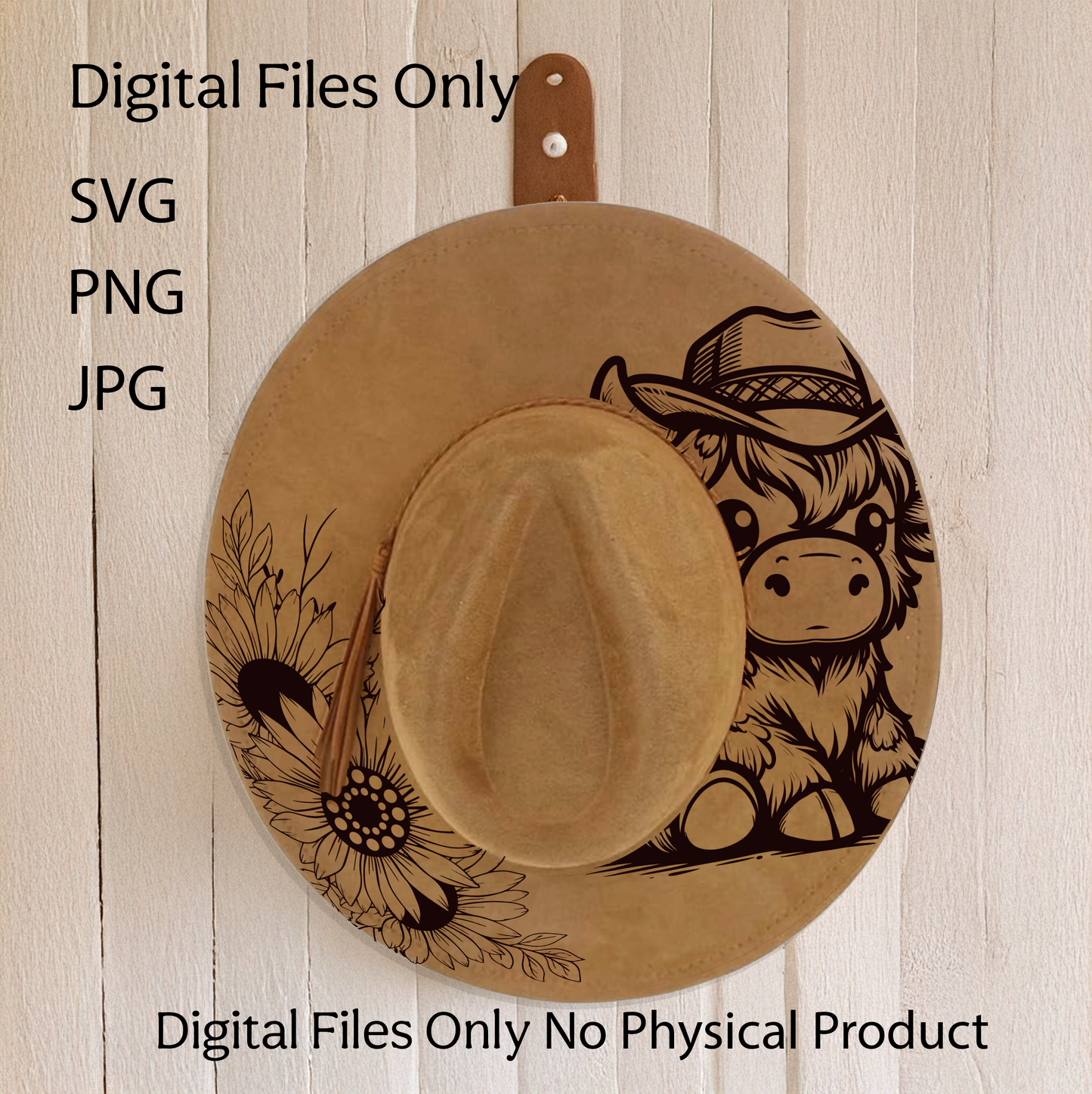 Hat Laser Burning Designs – Digital Download (SVG, PNG, JPG 300dpi), Highland cow, 2028
