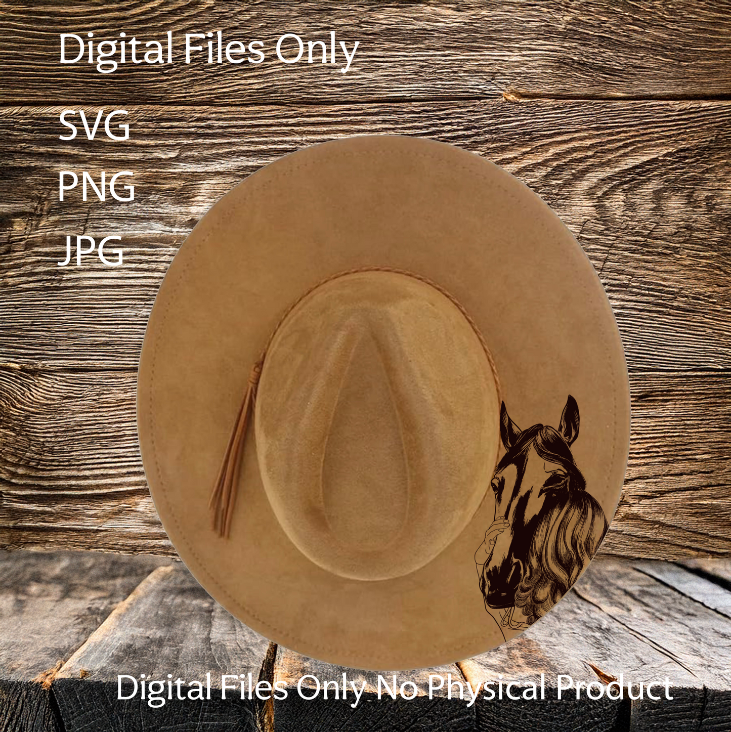 Hat Laser Burning Designs – Digital Download (SVG, PNG, JPG 300dpi), Girl and Horse, 2041