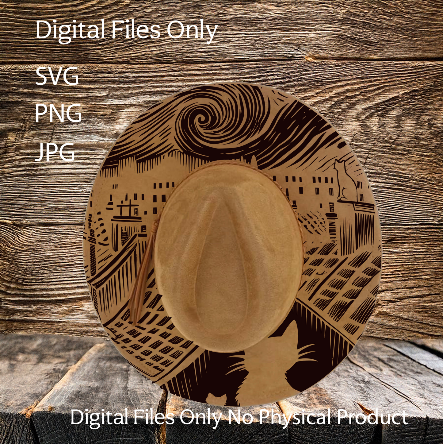 Hat Laser Burning Designs – Digital Download (SVG, PNG, JPG 300dpi), Starry Night, 2043