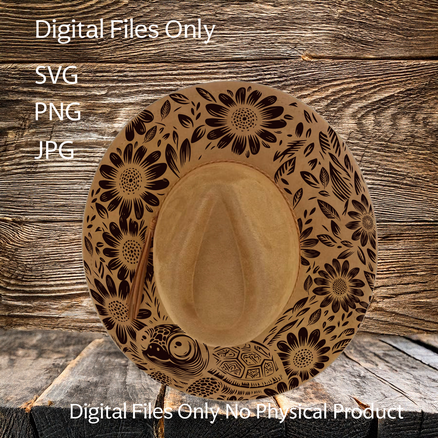 Hat Laser Burning Designs – Digital Download (SVG, PNG, JPG 300dpi), Sunflowers & turtle, 2046