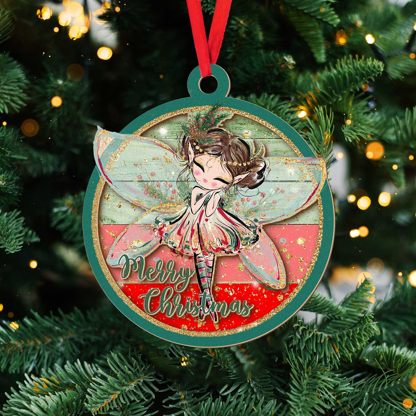 Layered Wooden Personalised Fairy Christmas Ornament