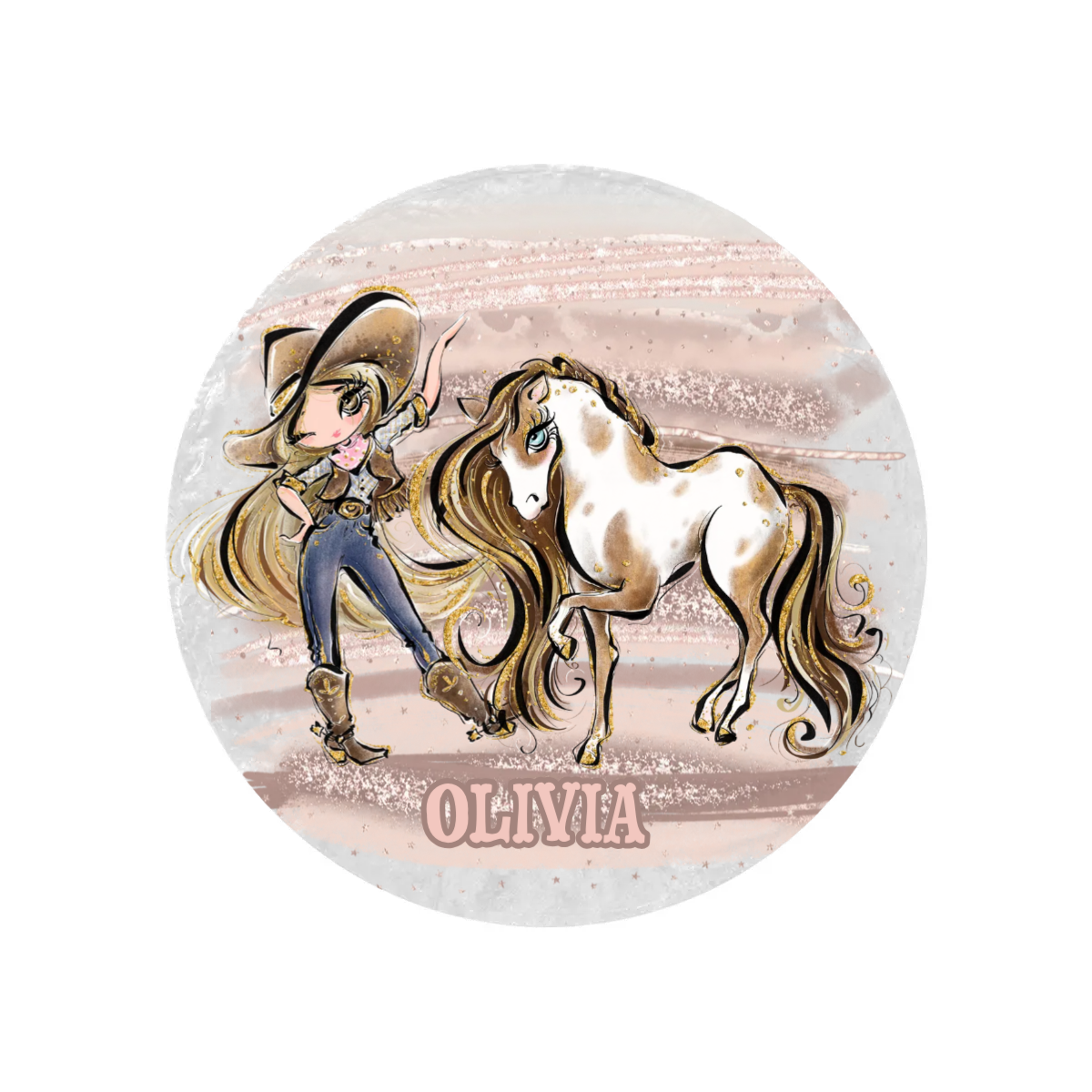 Personalised Round Blanket, Cowgirl and Horse