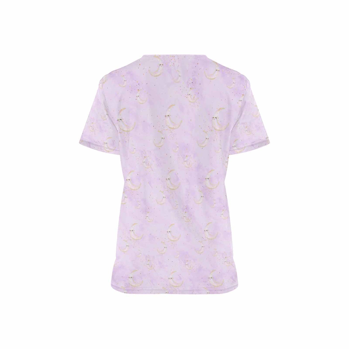 Purple Moons Women's V Neck Scrub Top Nurse Uniform with Deep Front Pockets
