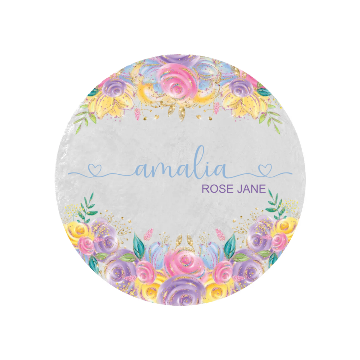 Round Personalised Blanket - Roses