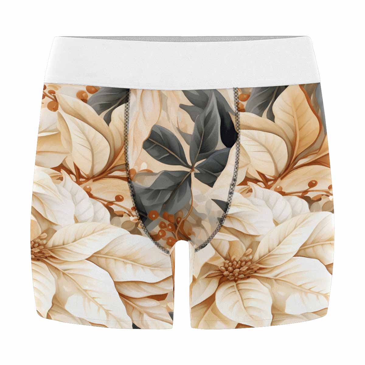 Cream Poinsettia Men's All Over Print Boxer Briefs (Made In AUS)
