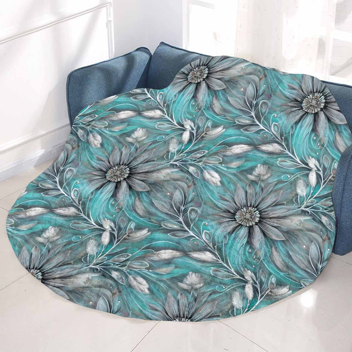 Green Elegant Floral 50 Circular Micro Fleece Blanket 60"