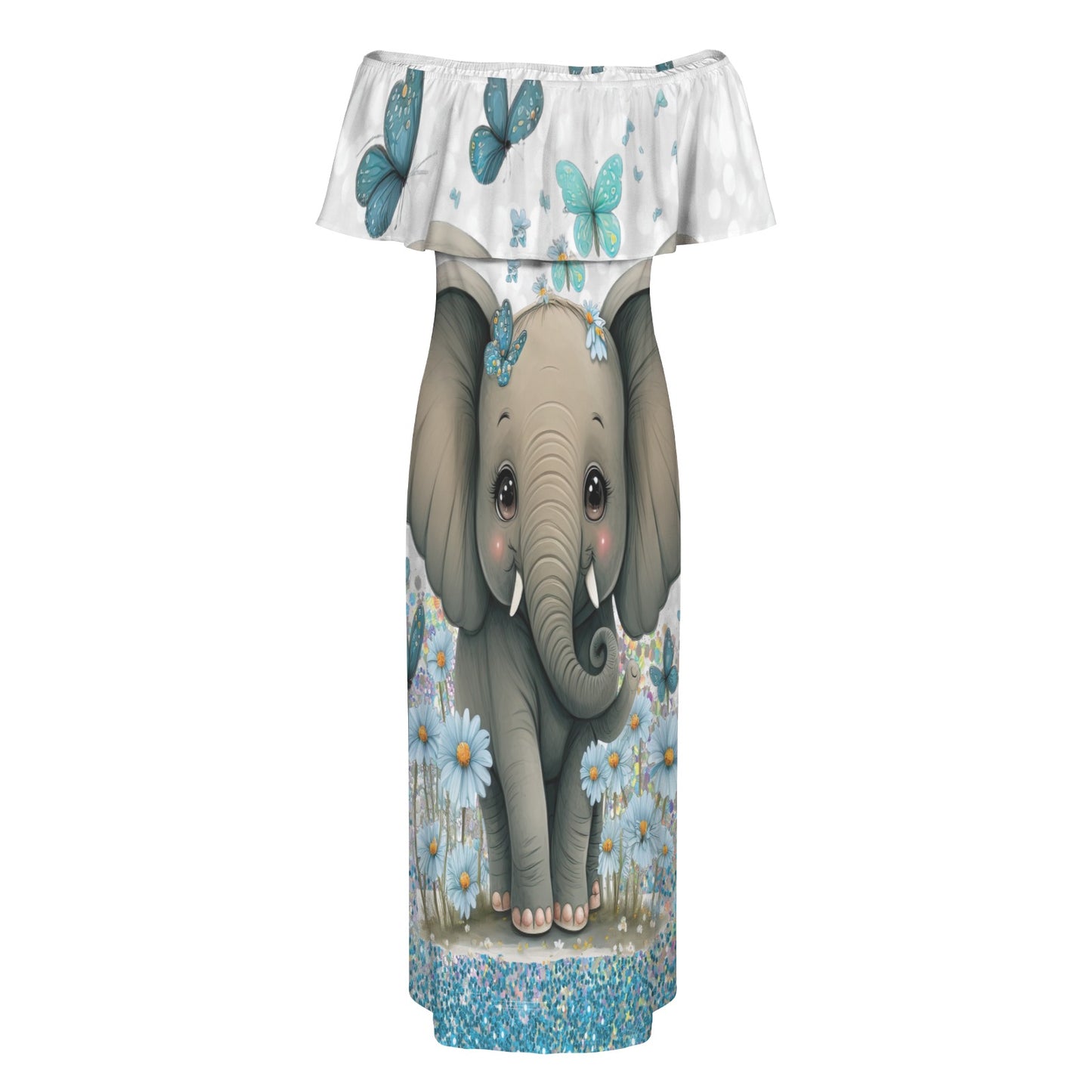Elephant awd224 Women's Off Shoulder Ruffle Boat Neck Dress (Model D71)