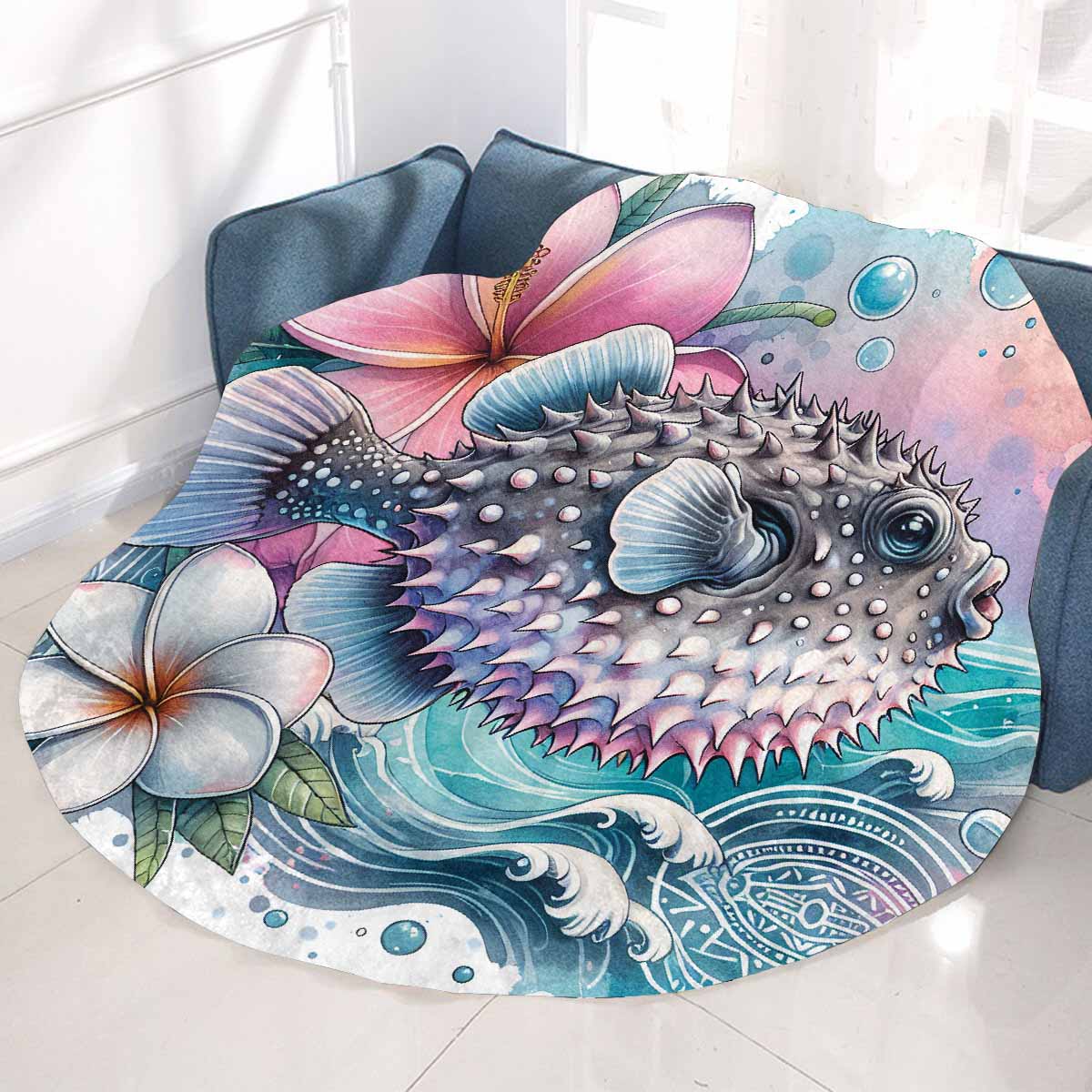 Sea_Animals_Stonefish_Awd35196 Circular Micro Fleece Blanket 47"