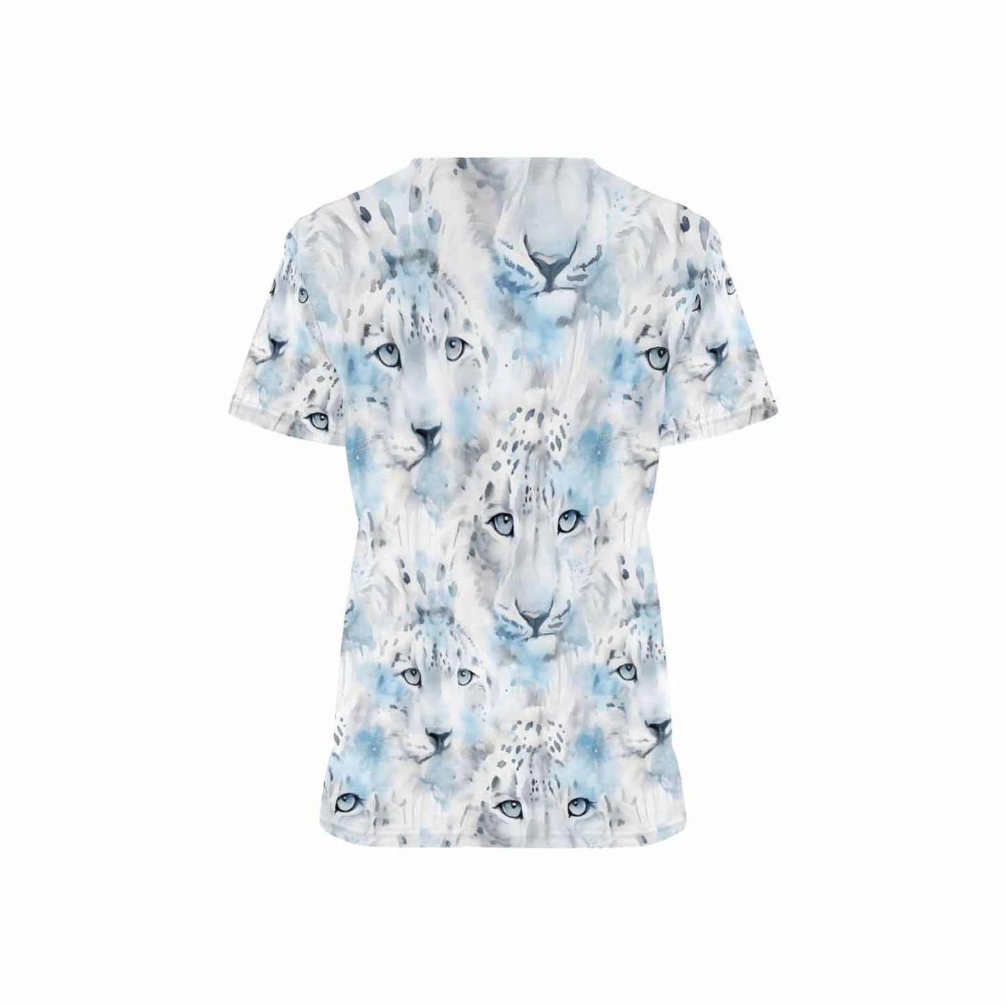 Leopard Women's V Neck Scrub Top Nurse Uniform with Deep Front Pockets