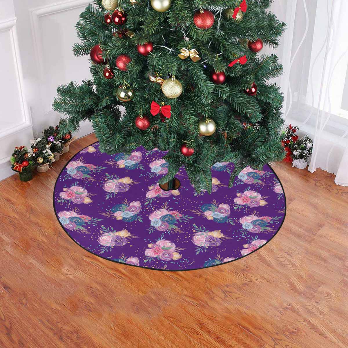 Purple Floral Christmas Tree Skirt
