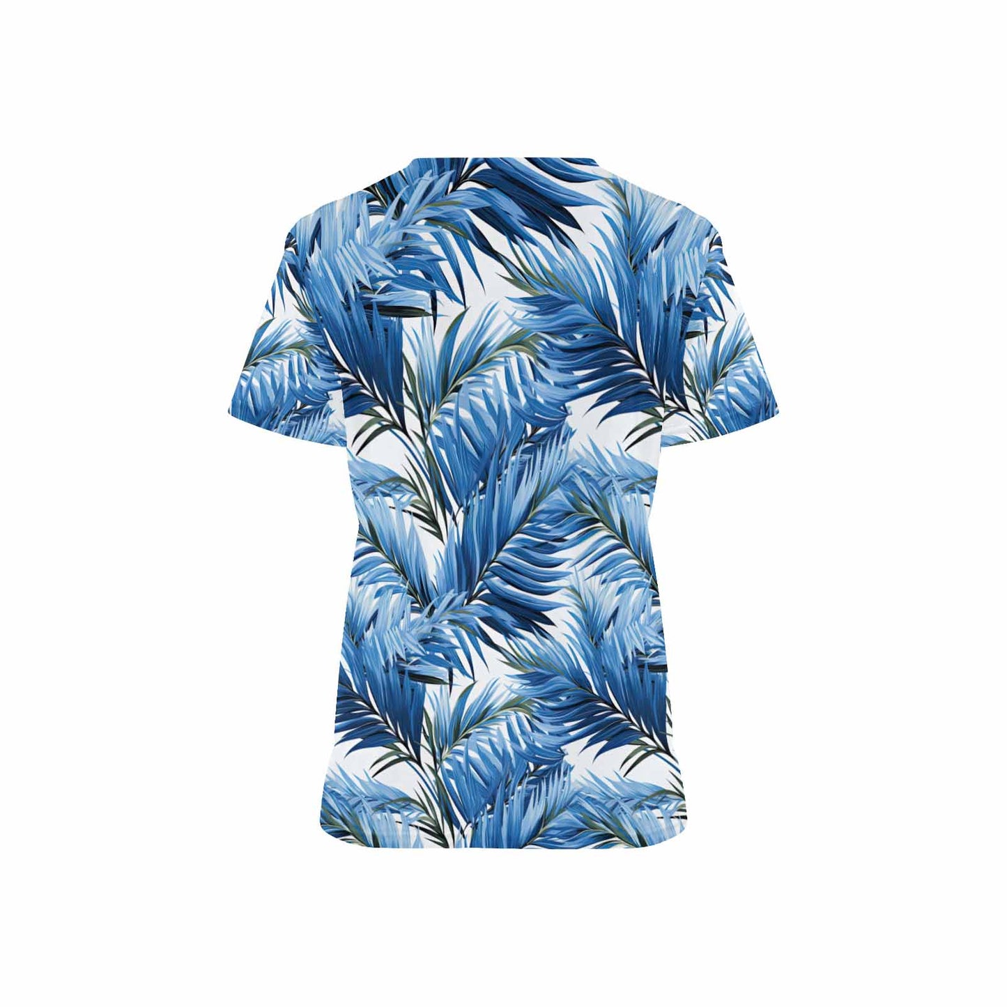 Tropical Palm Leaves Women's V Neck Scrub Top Nurse Uniform with Deep Front Pockets