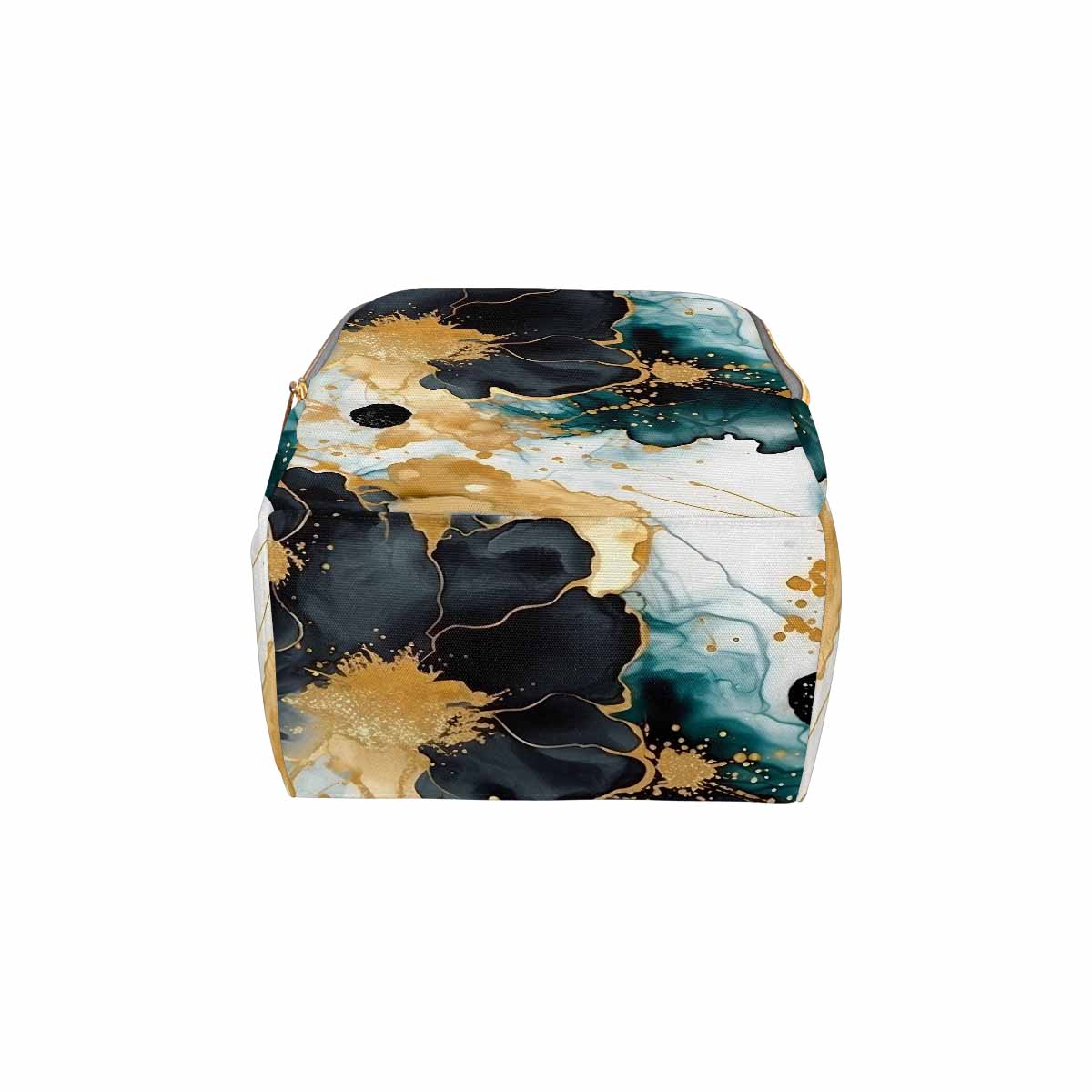 Black Gold & Green Ink Floral Diaper Bag Backpack