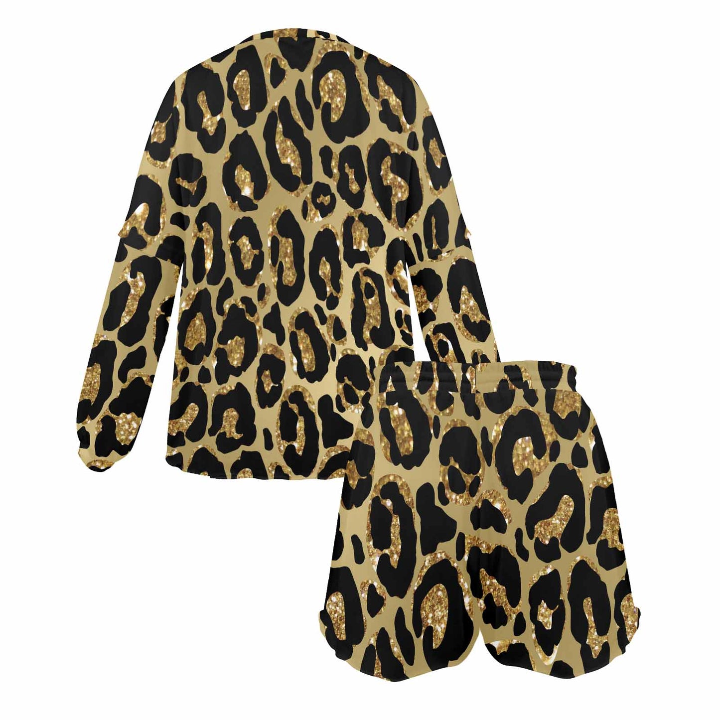 Animal print 4 Women's Long Sleeve Pajama Set with Shorts