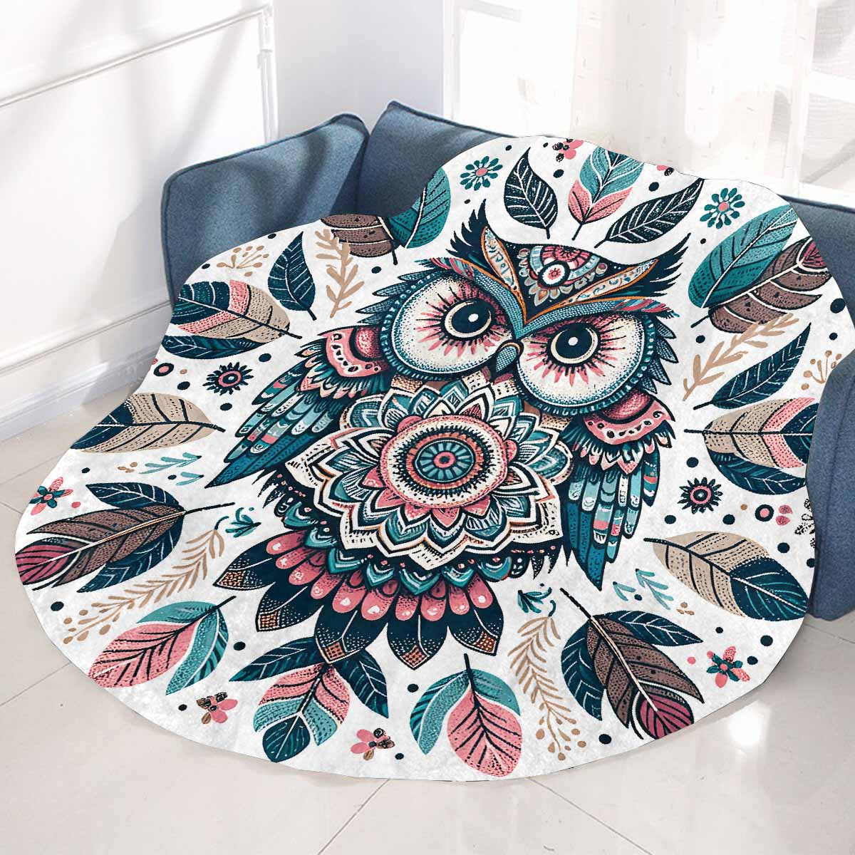 Mandella_Owl_Awd35136 Circular Micro Fleece Blanket 47"