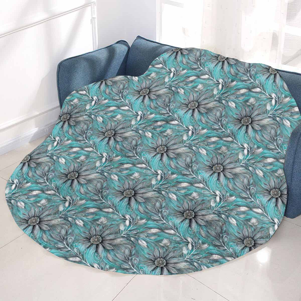 Green Elegant Floral 25 Circular Micro Fleece Blanket 60"
