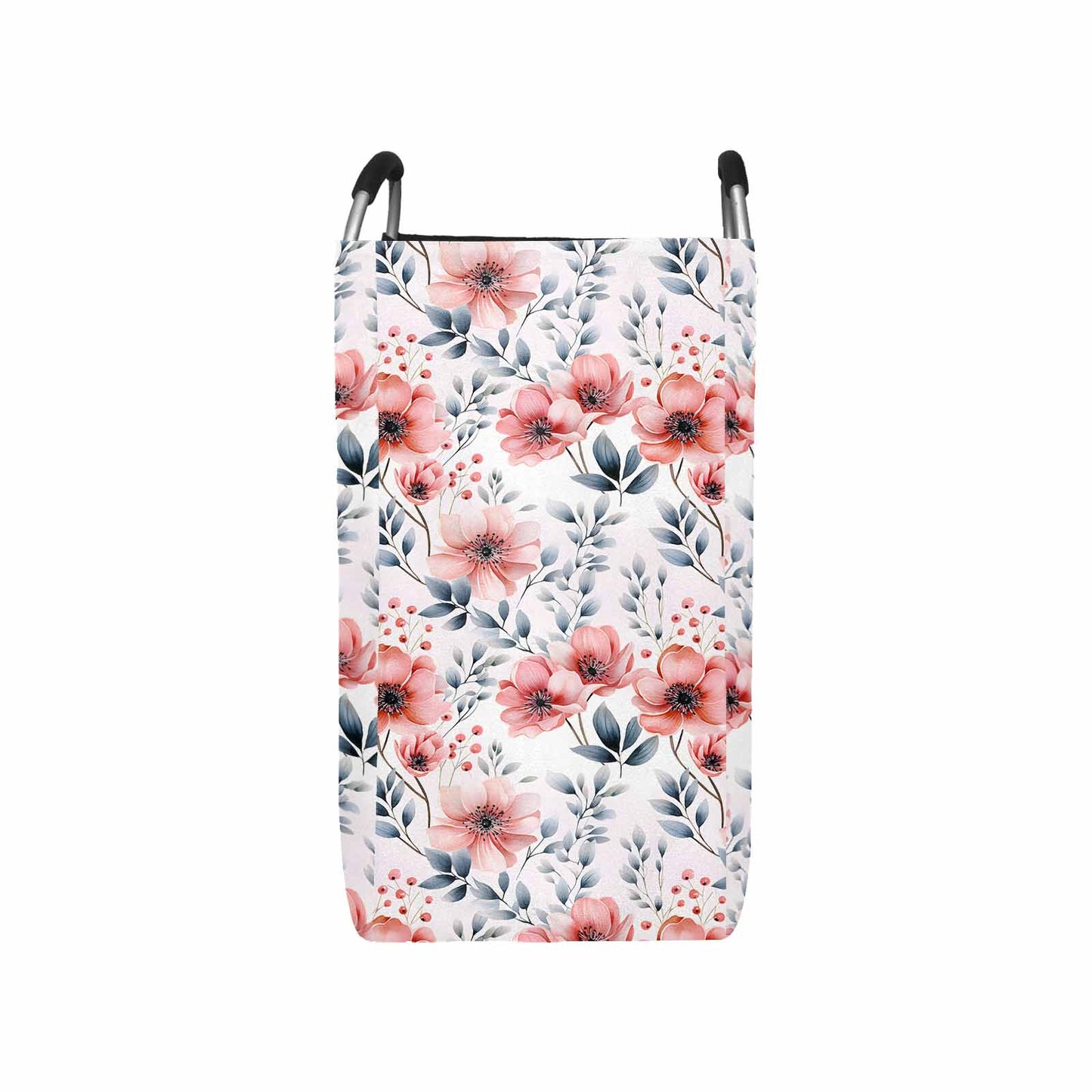 Apricot and Grey Floral Square Laundry Basket