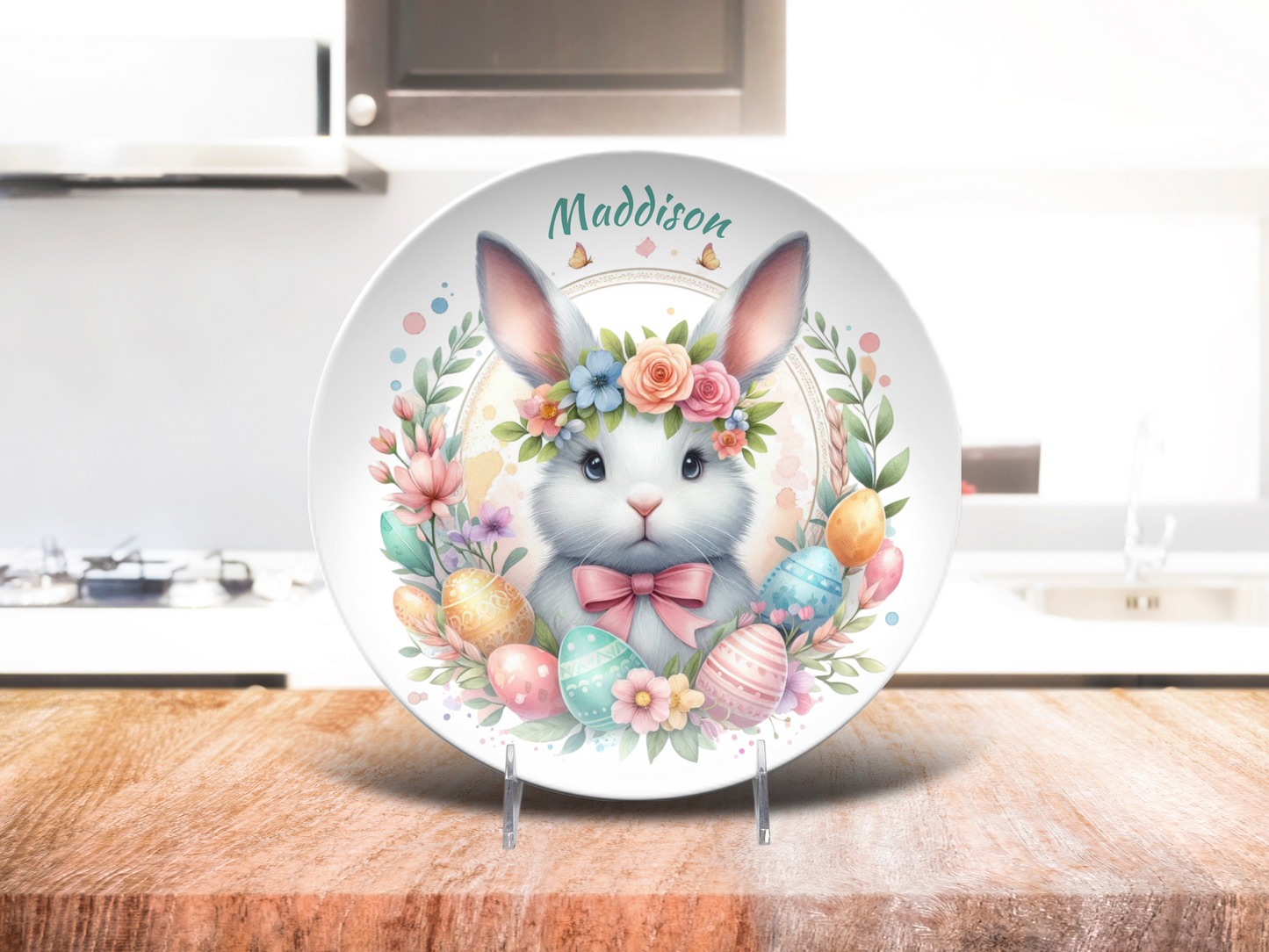 Personalized Easter Plate, Custom Rabbit Dinnerware, Kids Easter Gift, Easter Bunny Dish, Easter Décor