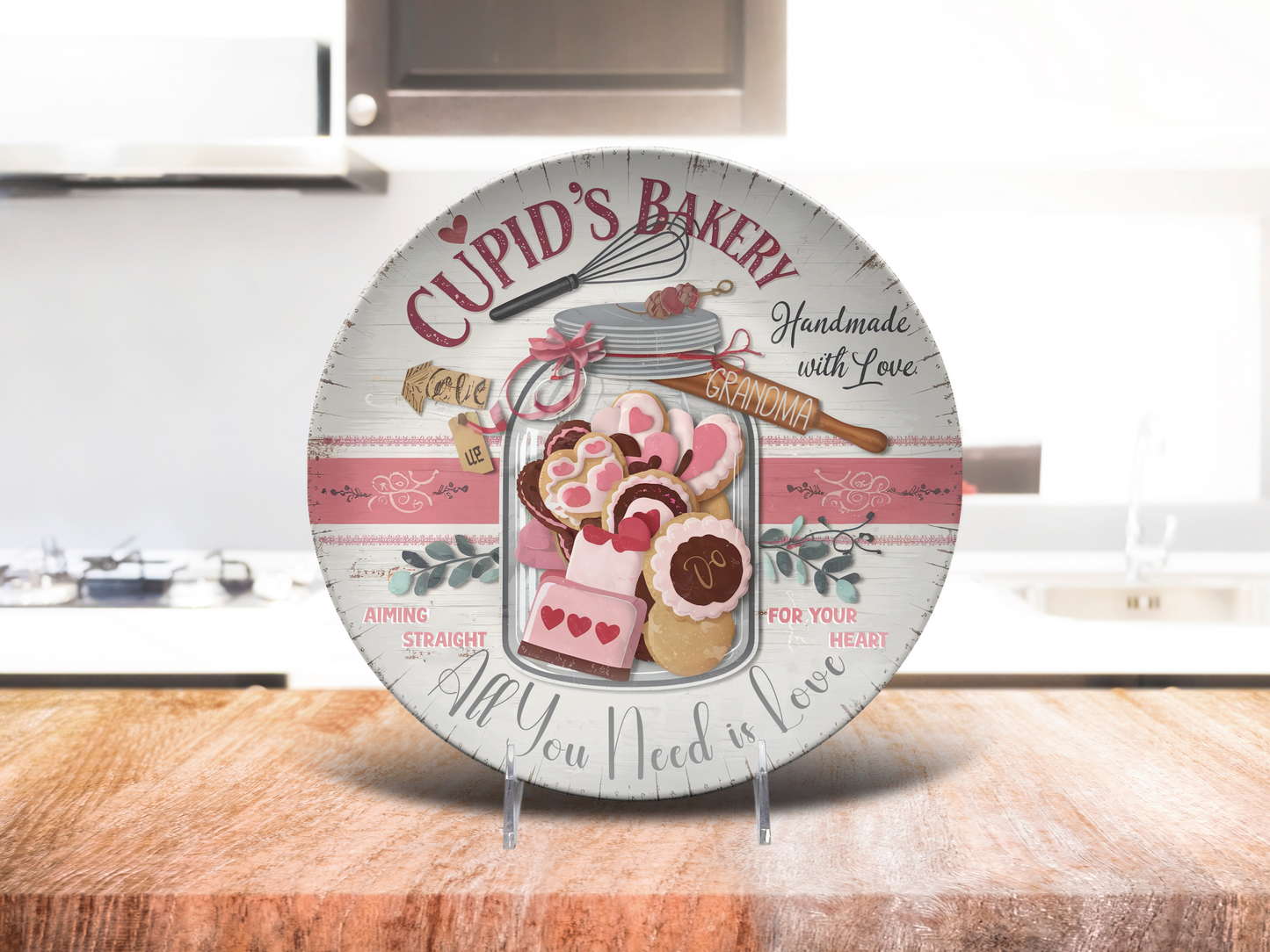 Personalized Plate, Cupid's Bakery Design, Dishware Gift, Unbreakable Plate, Unique Kitchen Decor, Valentines Gift, Love Theme Plate
