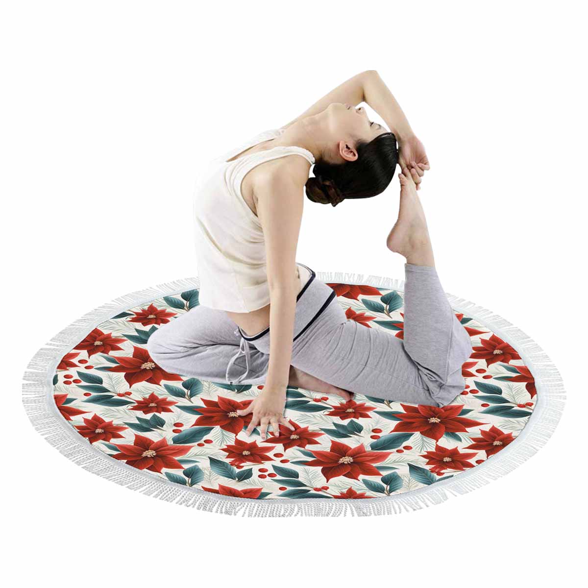 Christmas Red Poinsettia Circular Beach Towel Shawl 59"