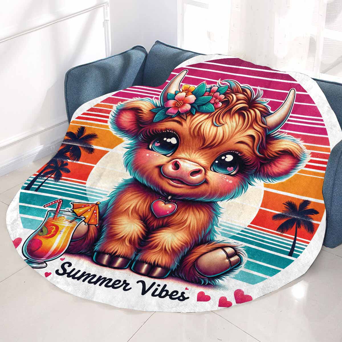Highland Cow Awd35114 Circular Micro Fleece Blanket 47"