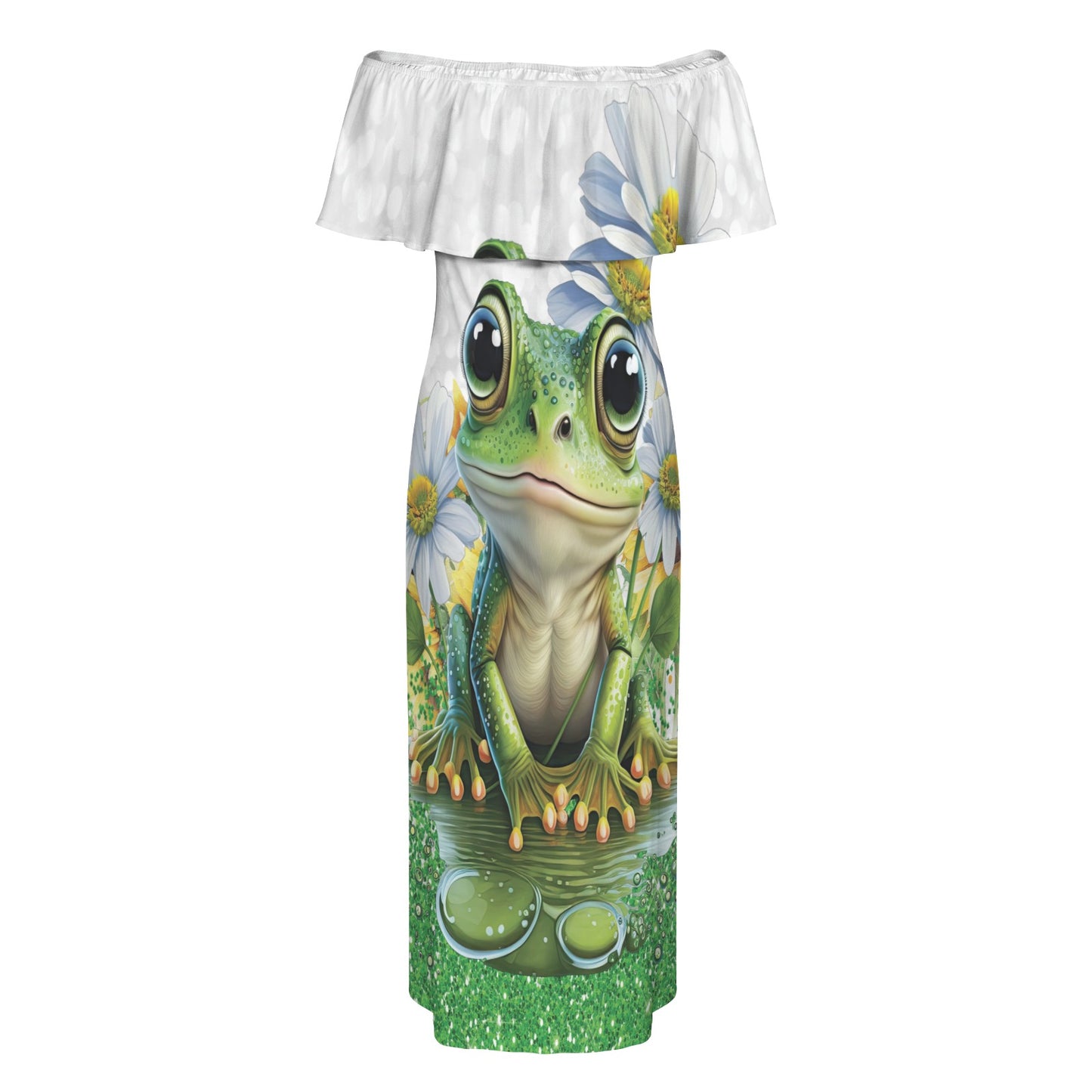 Just a girl who loves frogs awd1354 Women's Off Shoulder Ruffle Boat Neck Dress (Model D71)
