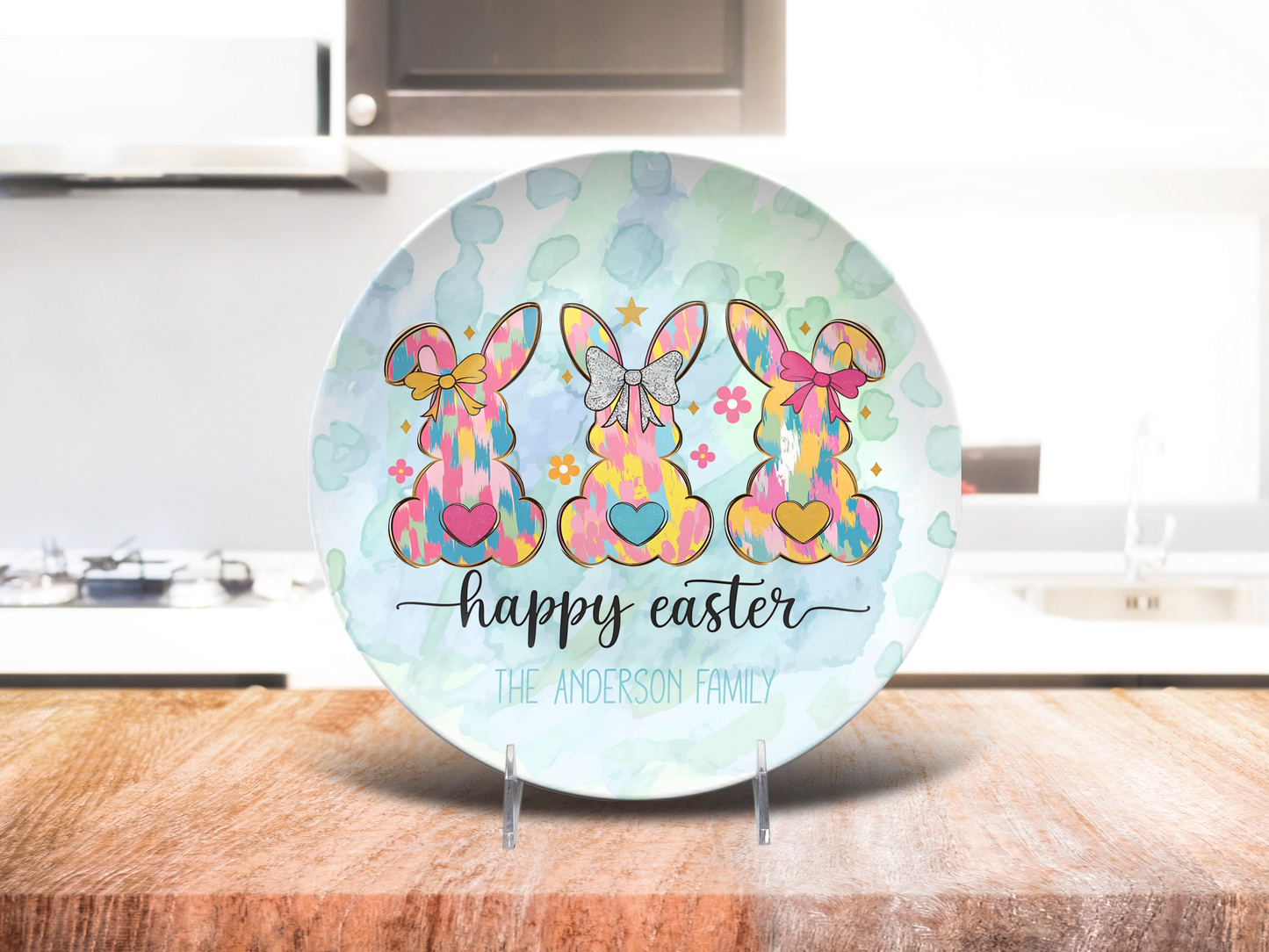 Personalised Easter Bunny Plate, Custom Family Name Easter Plate, Unbreakable Easter Dish, Easter Bunny Kitchen Decor, Easter Gift