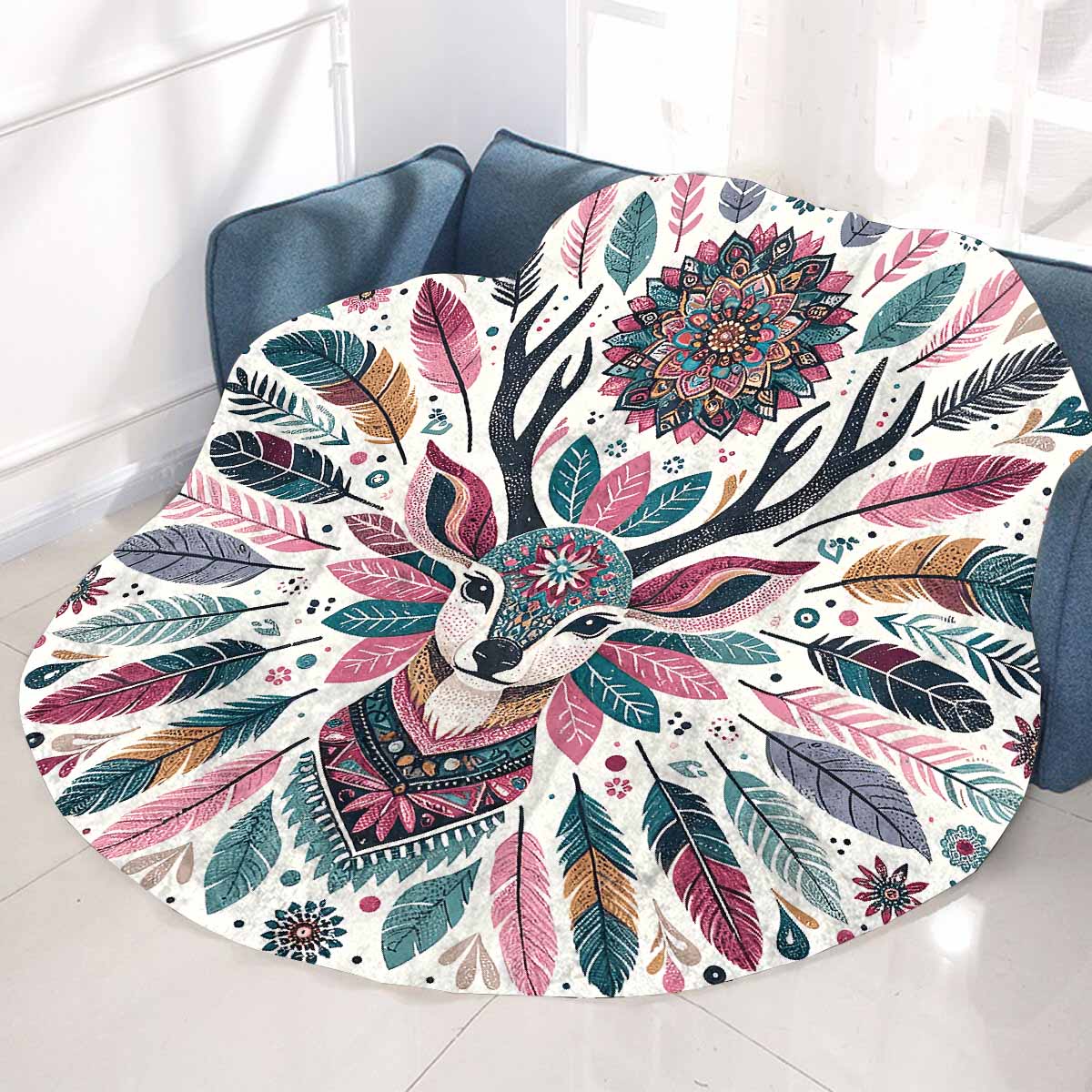 Mandella_Stag_Awd35145 Circular Micro Fleece Blanket 60"