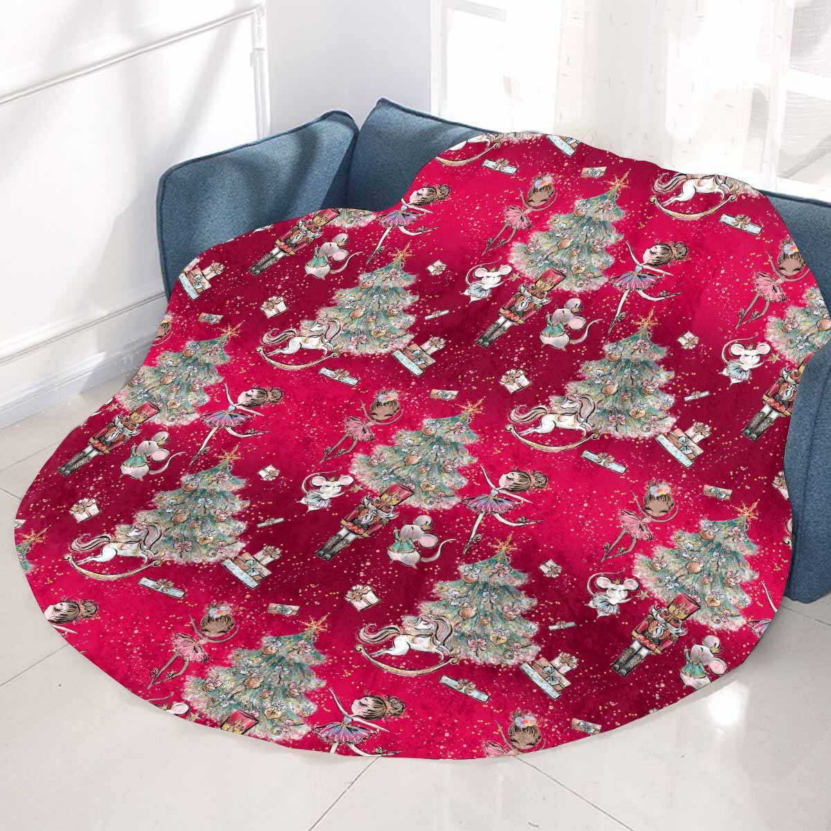 Red Christmas Circular Micro Fleece Blanket 60"