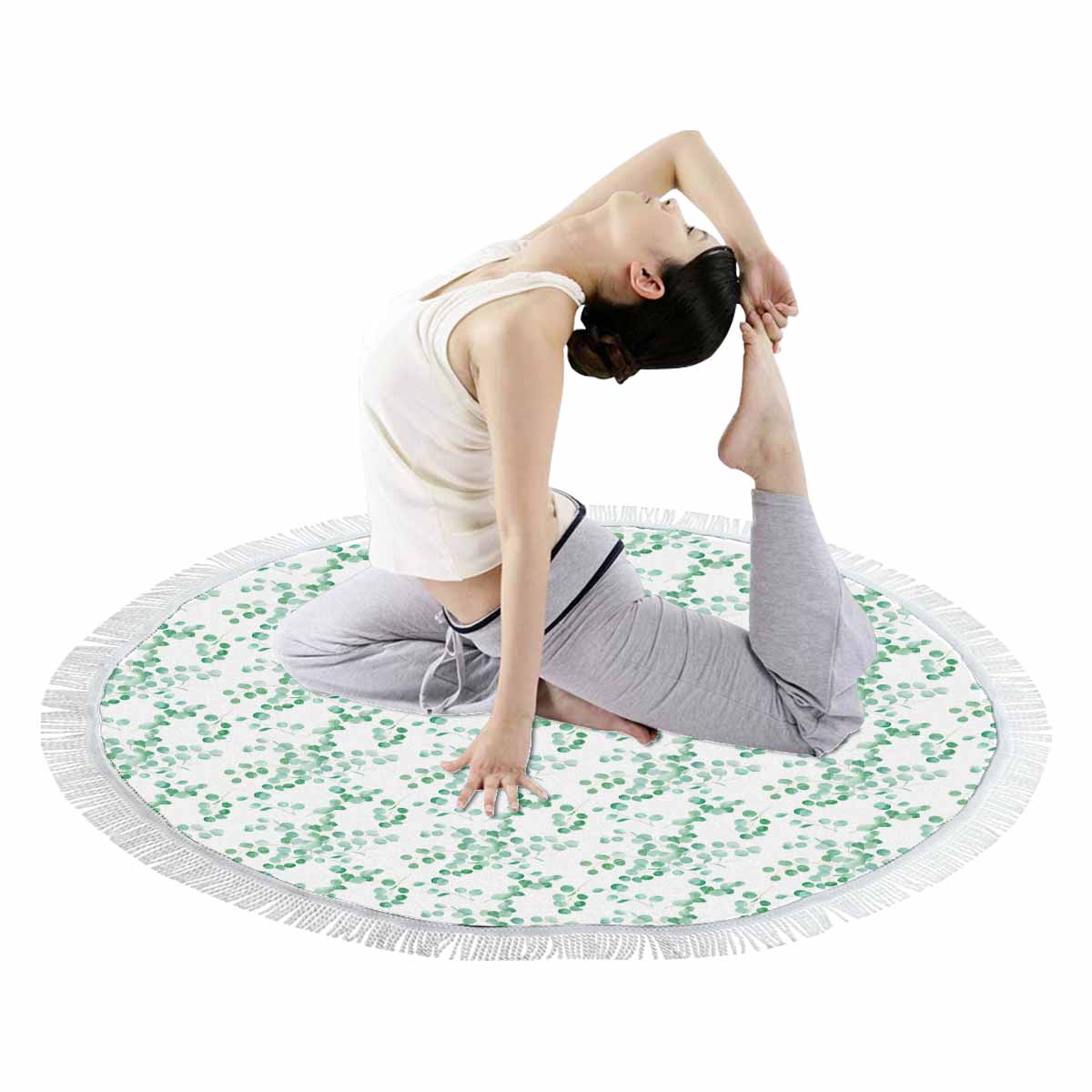 Australian Eucalyptus Leaves Large Print Circular Beach Towel Shawl 59"