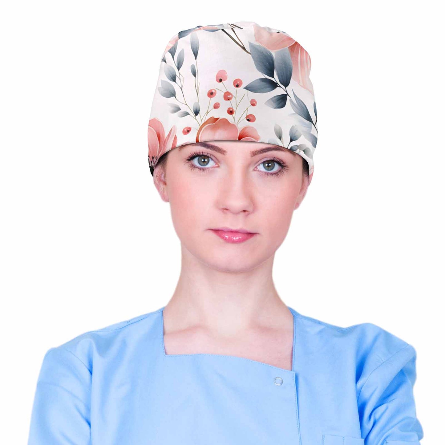 Pink and Grey Floral Scrub Cap