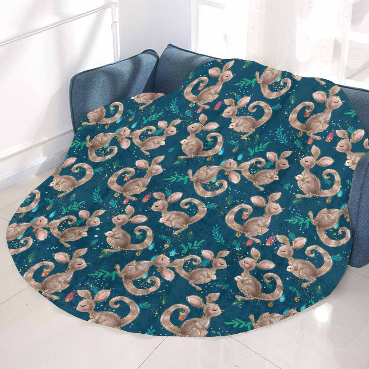 Australian Kangaroos Blue Circular Micro Fleece Blanket 60"