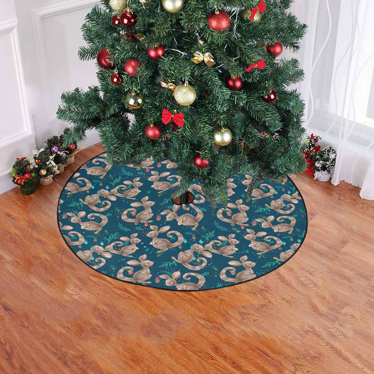Australian Kangaroos Blue Christmas Tree Skirt