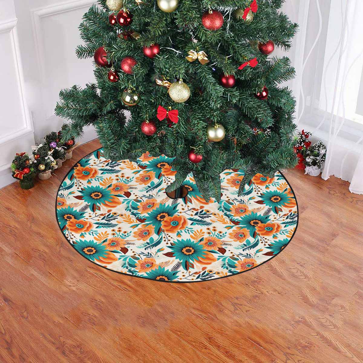 Boho Retro Floral Christmas Tree Skirt