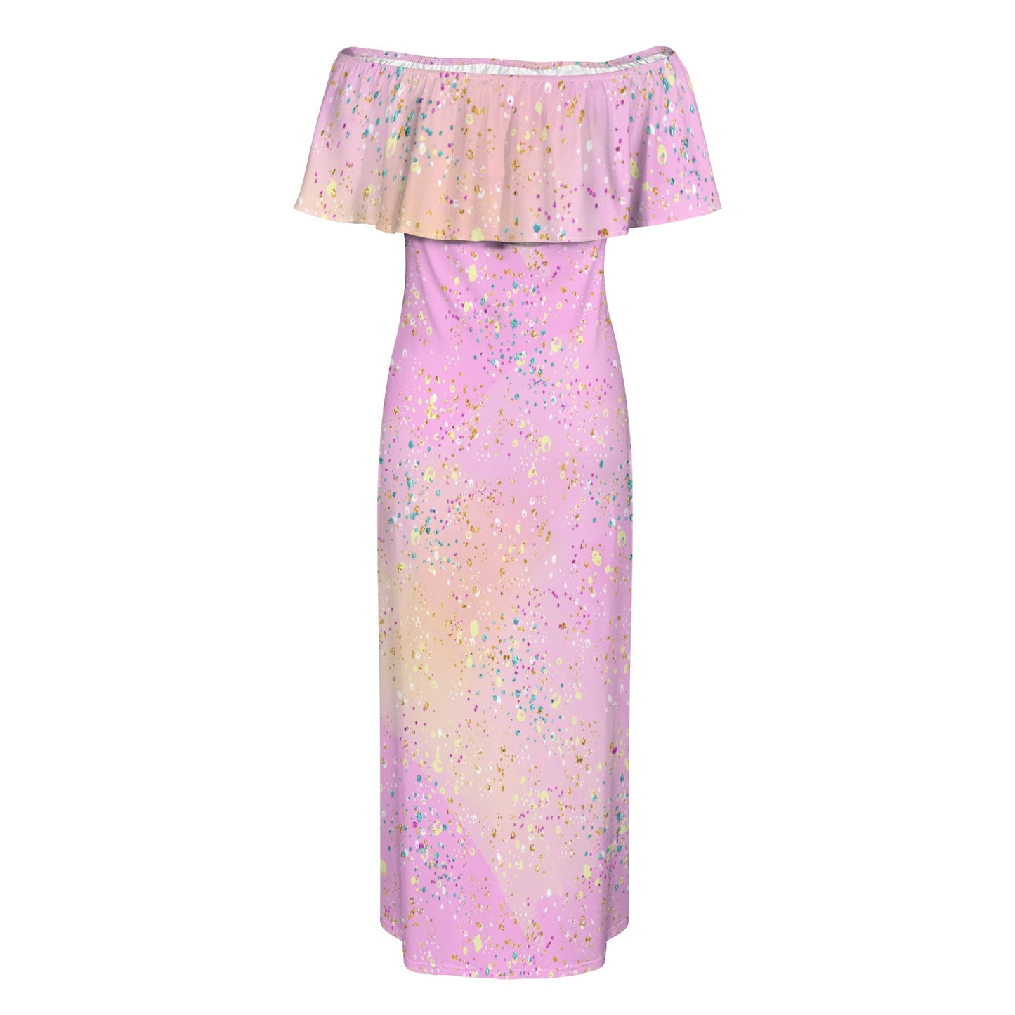 Pink Splash Women's Off Shoulder Ruffle Boat Neck Dress (Model D71)