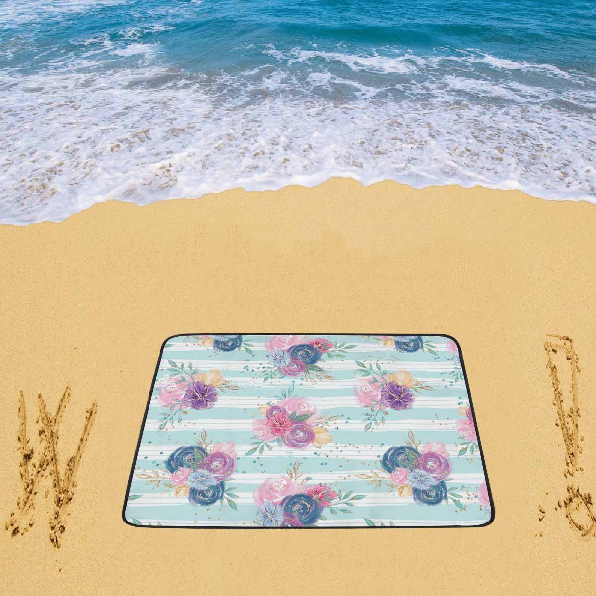 Purple and Pink floral Blue Stripes Beach Mats 78"x 60"