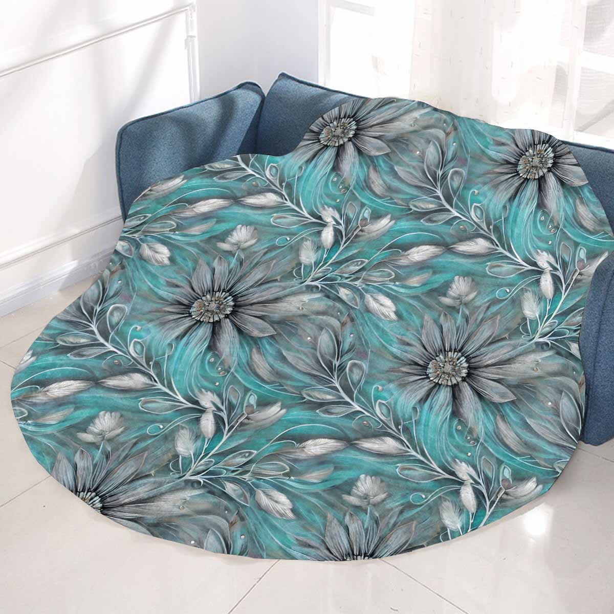 Green Elegant Floral 50 Circular Micro Fleece Blanket 47"