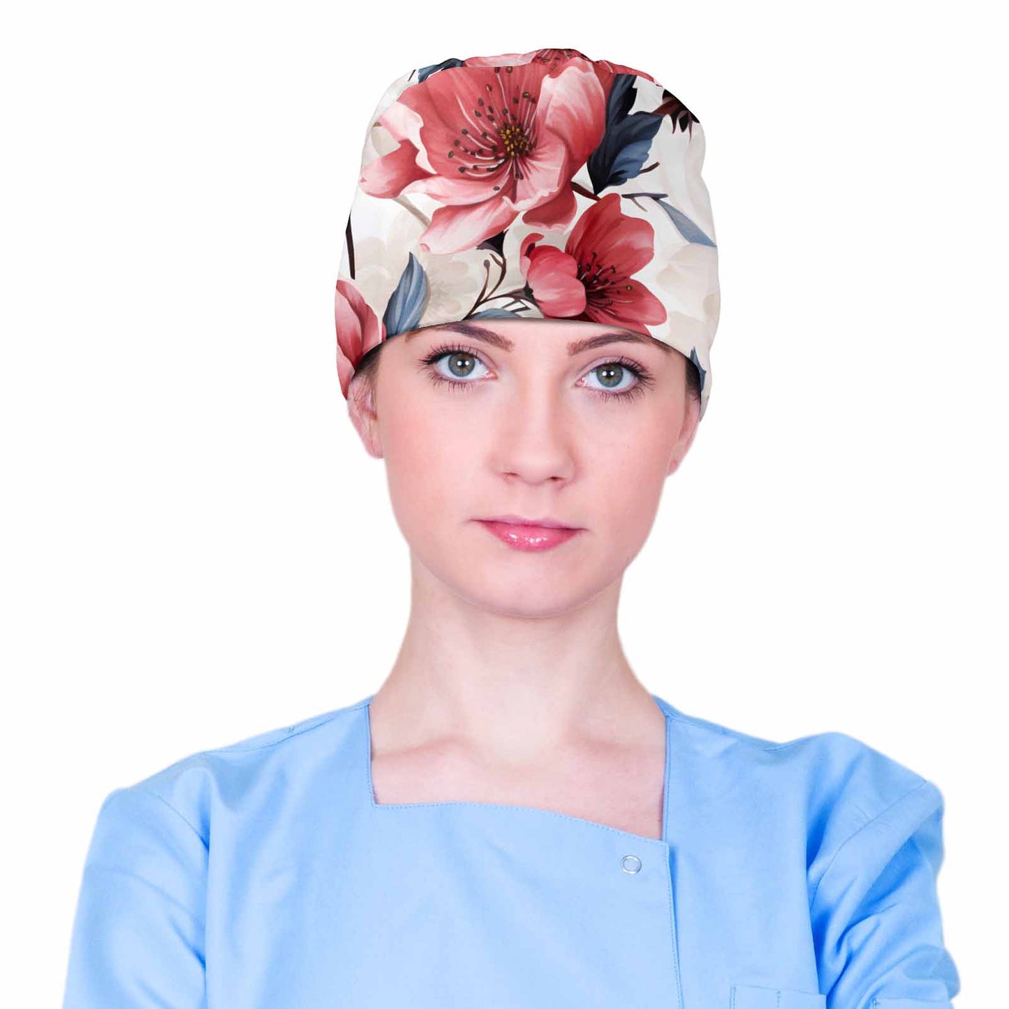 Pink and White Wildflowers Scrub Cap