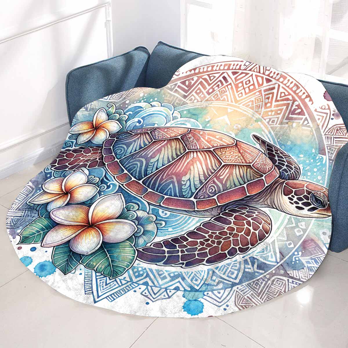 Sea_Animals_Turtle_Awd351107 Circular Micro Fleece Blanket 60"