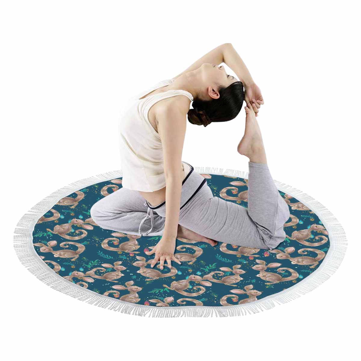 Australian Kangaroos Blue Circular Beach Towel Shawl 59"