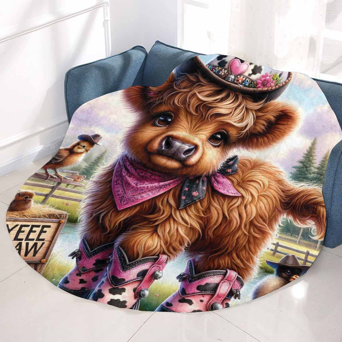 Higland Cow Awd1417 Circular Micro Fleece Blanket 47"